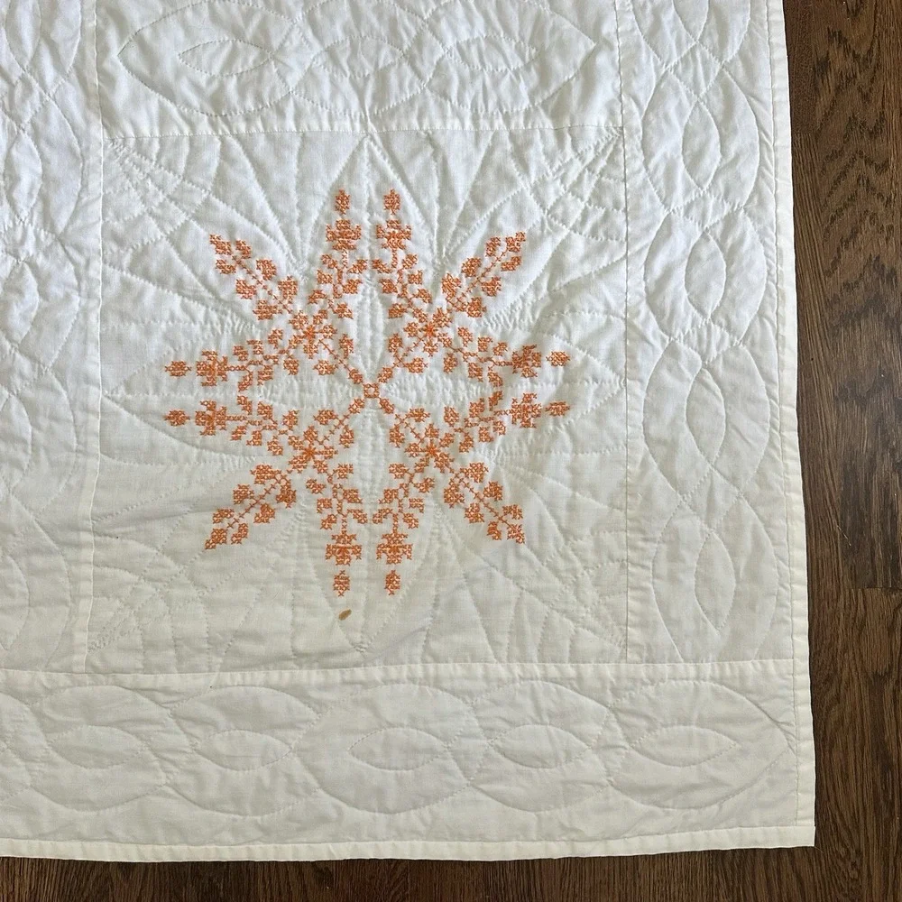 Vintage Handmade Cross Stitch Lap Quilt 70